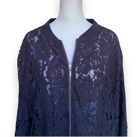 Ruff Hewn Black and Blue Floral Lace Reversible Bomber Jacket | Size M/L - Picture 4 of 13